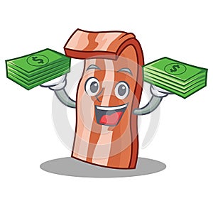 With money bacon mascot cartoon style