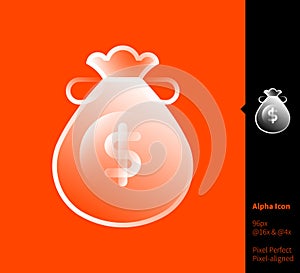 Money bag  alpha icon - vector illustrations for branding, web design, presentation, logo, banners. Transparent gradient icon on