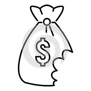 Money bag bankrupt icon, outline style