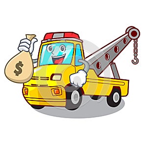 With money bag Cartoon tow truck isolated on rope