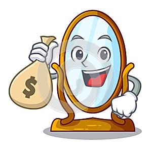 With money bag character big mirror in beautiful frame