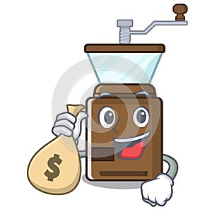 With money bag coffee grinder isolated in the mascot