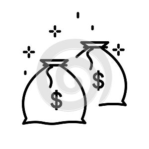 Money bag or coins in sack isolated line icon