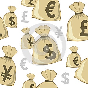 Money Bag Currencies Seamless Pattern