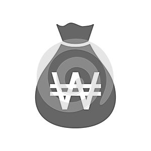 Money bag currency simple design icon. Korean won moneybag icon. Won money sack.