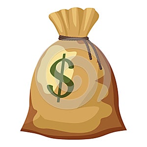 Money bag with dollar sign icon, cartoon style
