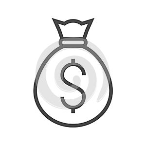 Money Bag with Dollar Thin Line Vector Icon