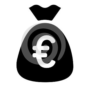 Money bag with euros vector icon. Simple isolated pictogram