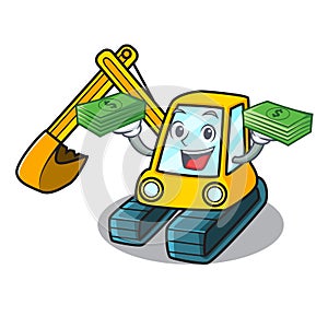 With money bag excavator mascot cartoon style