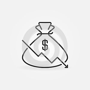 Money Bag with Falling Graph vector concept line icon or symbol