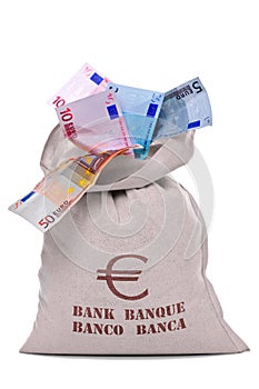 Money bag full of Euros