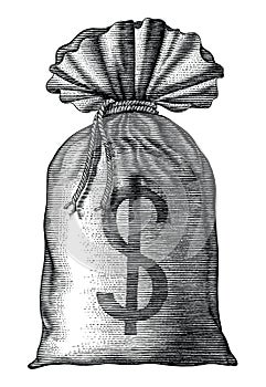Money bag hand draw vintage engraving isolated on white background