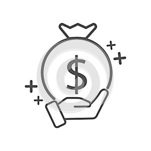 Money bag in hand icon vector for investment and stock market, shares, real estate concept