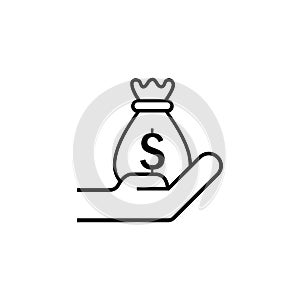 Money bag in hands icon isolated on white background. Vector EPS 10