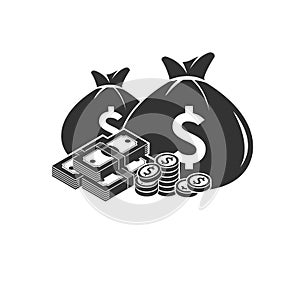 Money bag icon black. design. symbol. vector. Illustrator. on white background