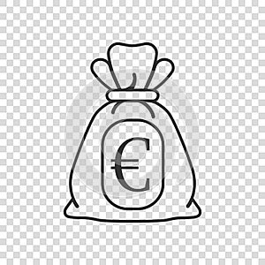 Money bag icon in flat style. Moneybag vector illustration on isolated background. Coin sack sign business concept