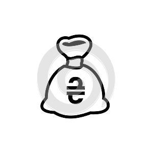 Money bag icon with hryvnia symbol, made in line style