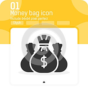 money bag icon vector sign with solid style isolated on white background