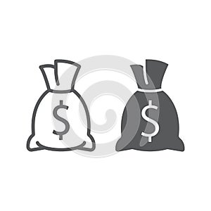 Money bag line and glyph icon, finance and banking