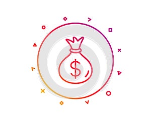 Money bag line icon. Cash Banking currency. Vector
