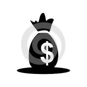 Money bag logo vector icon a black and white Moneybag sack with dollar sign