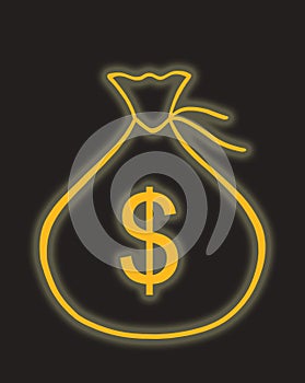Money bag. Neon light glow. Business finance concept