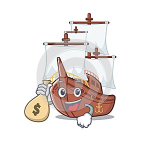 With money bag pirate ship isolated with the cartoon