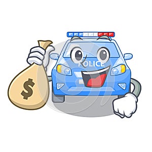 With money bag police car on a cartoon roadside