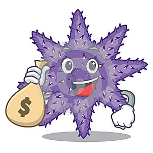 With money bag purple starfish isolated with the mascot