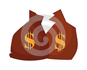 Money bag or sack cartoon style icon with dollar vector illustration.