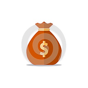 Money bag, savings account, finance planning, budgeting concept, income tax, vector icon