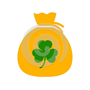 Money bag with shamrock symbol icon, lack, success â€“ vector