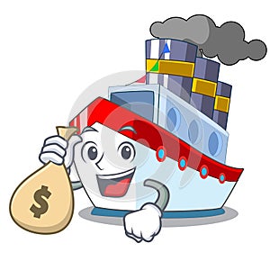 With money bag ship in the transportation ocean mascot