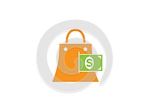 Money and bag for shopping, save money symbol for logo design