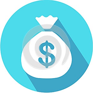 Money bag sign icon. Dollar USD currency symbol. Icon vector with long shadow. Flat design style