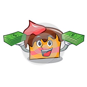 With money bag sponge cake mascot cartoon