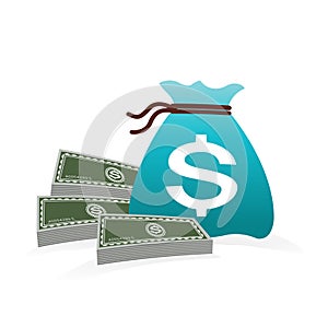 Money Bag with Stack of Dollar Billls Logo illustration