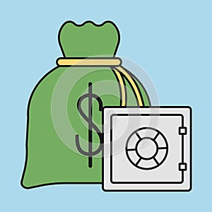 Money bag strongbox invoice payment icon. Vector graphic