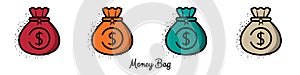 Money Bag Symbol Icons - Different Vector Illustrations Isolated On White Background