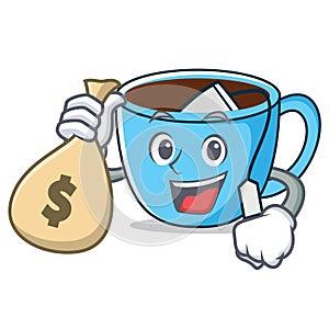 With money bag tea cup character cartoon