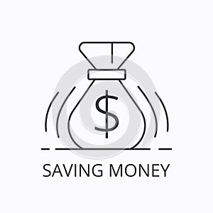 Money bag in thin line style on white background. Finance investment concept. Vector illustration