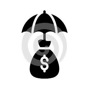 Money bag under umbrella, a concept of financial insurance icon in modern style