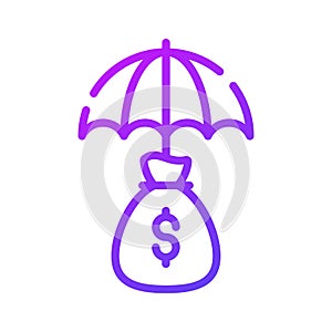 Money bag under umbrella, a concept of financial insurance icon in modern style