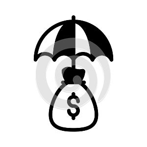 Money bag under umbrella, a concept of financial insurance icon in modern style