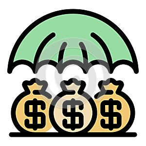 Money bag under umbrella icon color outline vector