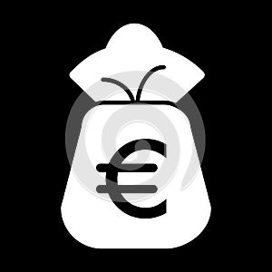 Money bag vector icon. Black and white euro illustration. Solid linear finance icon.