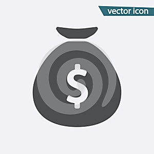 Money bag vector icon. Flat finance symbol isolated on white background. Trendy internet concept. Mo