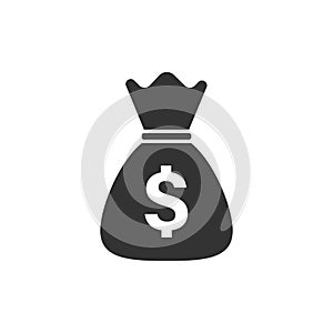 Money bag vector icon in flat style. Moneybag with dollar sign i