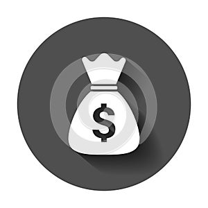 Money bag vector icon in flat style. Moneybag with dollar sign i