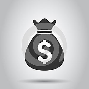 Money bag vector icon in flat style. Moneybag with dollar sign illustration on white background. Money cash sack concept